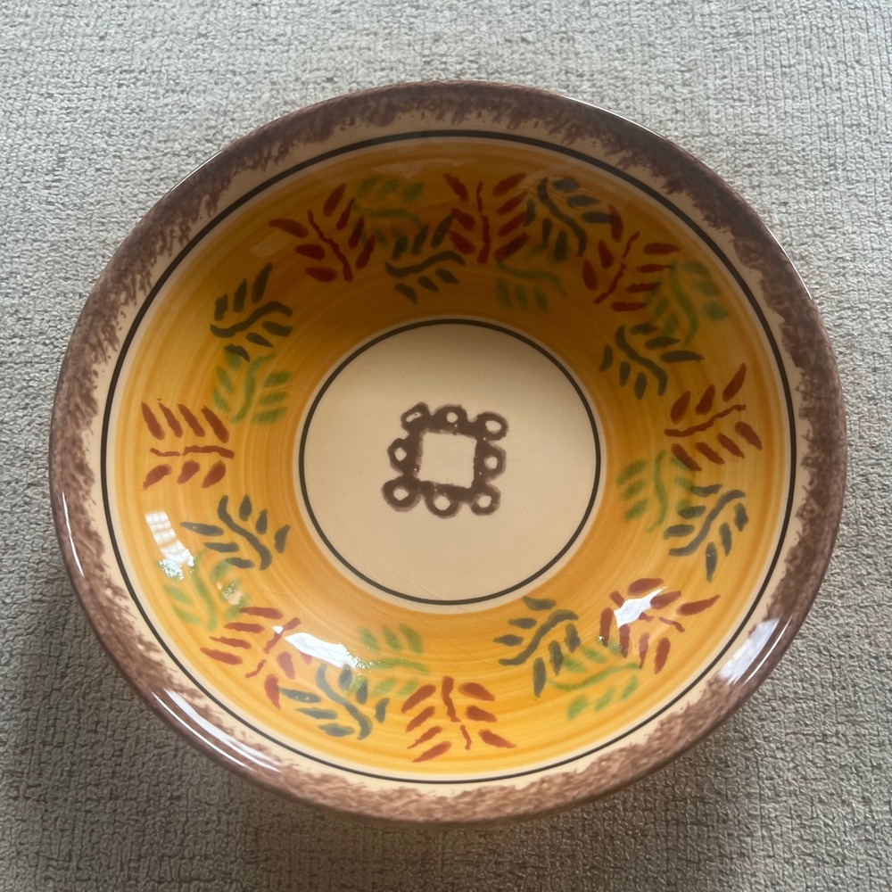 Luneville Peint Main France Hand Painted Ceramic Bowl Yellow Leaves 8.25"‎